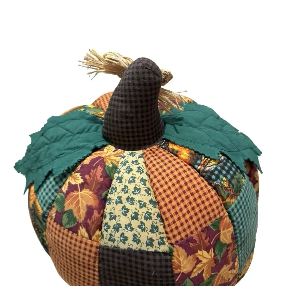 MTY International Co Ltd Large Fabric Patchwork Pumpkin 12” Fall Halloween Decor
